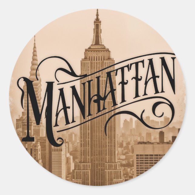 Manhattan NYC vintage  Classic Round Sticker (Front)