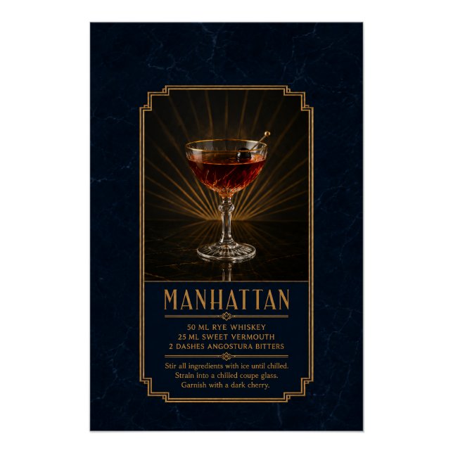 Manhattan Recipe Poster | Bar Art (Front)