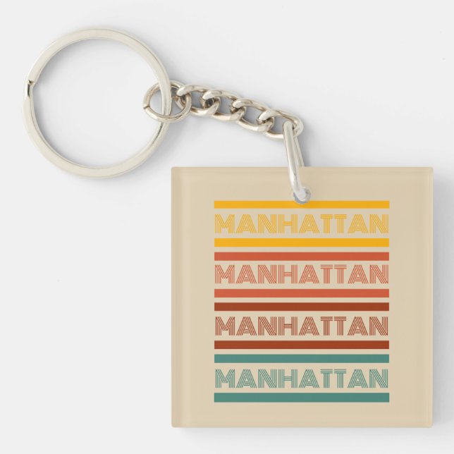 Manhattan Retro Style Custom Text Key Ring (Front)