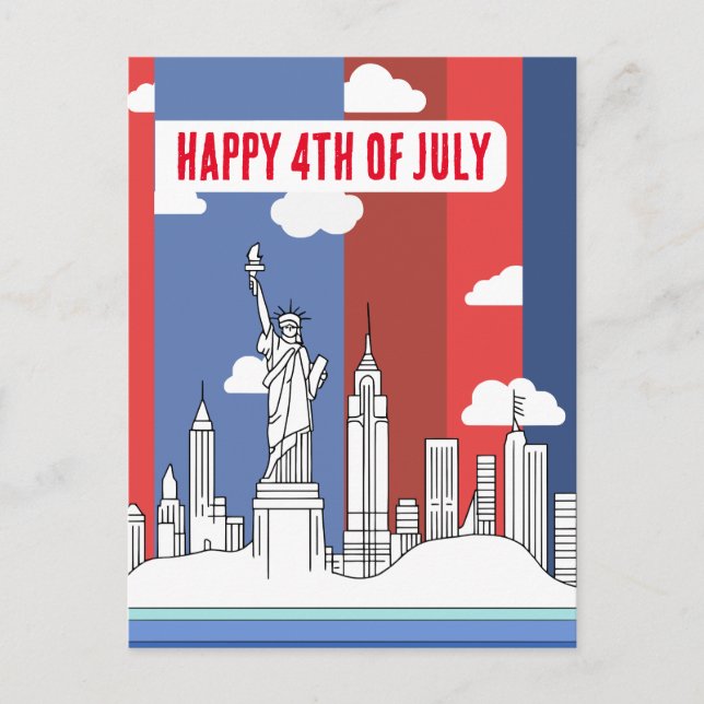 Manhattan Skyline and Statue of Liberty 4th July Postcard (Front)