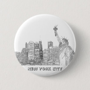 Manhattan Skyline and The Statue of Liberty 6 Cm Round Badge