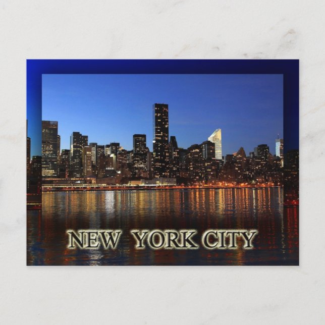 Manhattan skyline at night - New York City Postcard (Front)