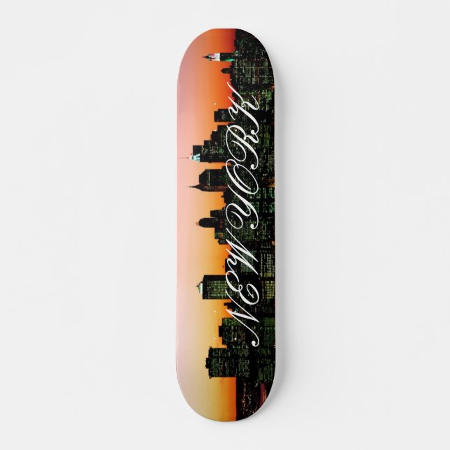 Manhattan Skyline at Twilight, New York picture... Skateboard (Front)