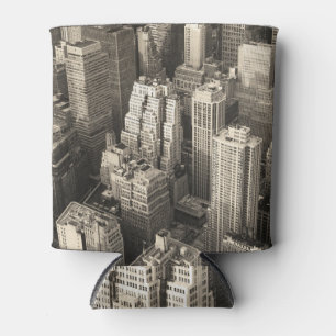 Manhattan skyline, black and white aerial. can cooler