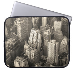 Manhattan skyline, black and white aerial. laptop sleeve