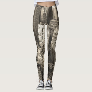 Manhattan skyline, black and white aerial. leggings
