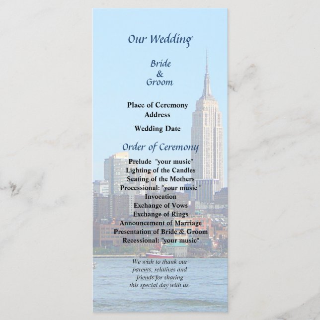 Manhattan Skyline From Hoboken Wedding Program (Front)