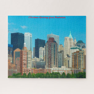 Manhattan Skyline New York.Christmas Greetings Jigsaw Puzzle