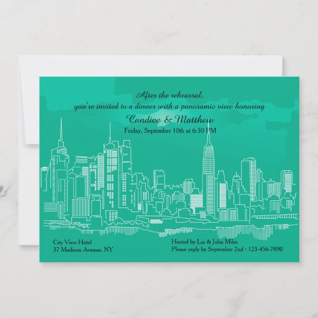 Manhattan Skyline Rehearsal Dinner Invitation (Front)