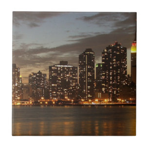 Manhattan Skyscrapers at Night Ceramic Tile
