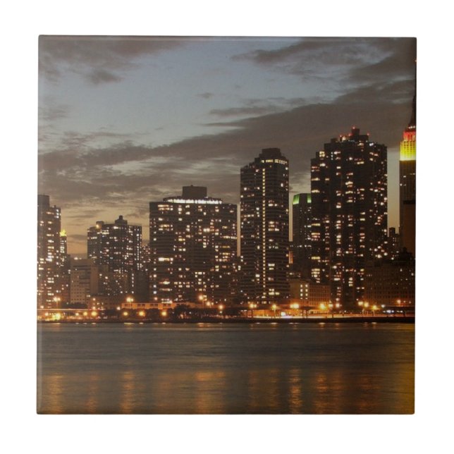 Manhattan Skyscrapers at Night Ceramic Tile (Front)