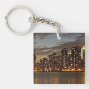 Manhattan Skyscrapers at Night Key Ring
