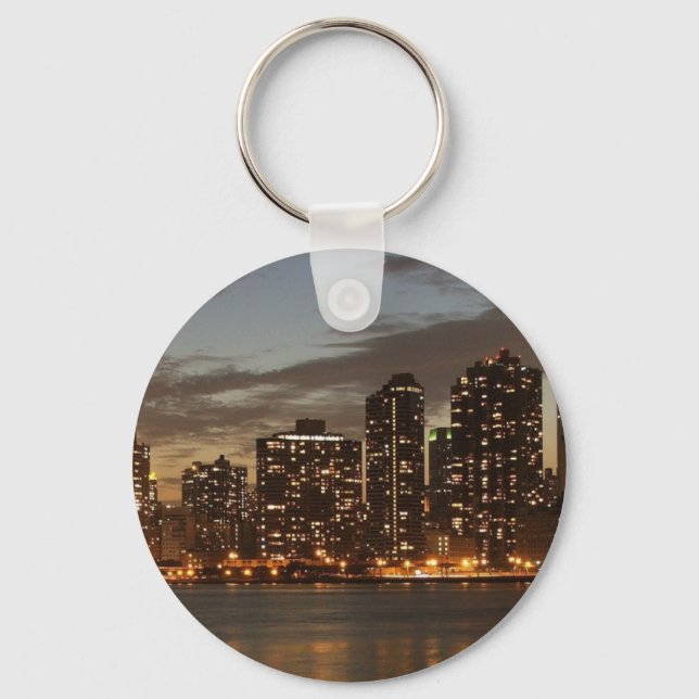 Manhattan Skyscrapers at Night Key Ring (Front)