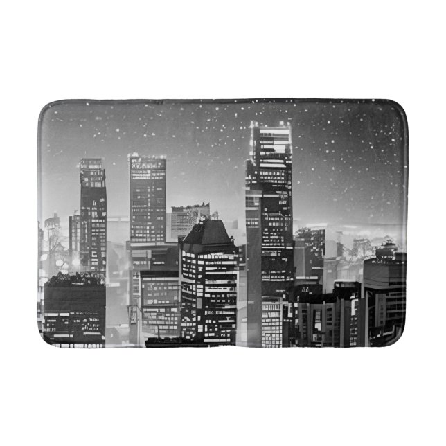 Manhattan Under the Stars in Black and White Bath Mat (Front)