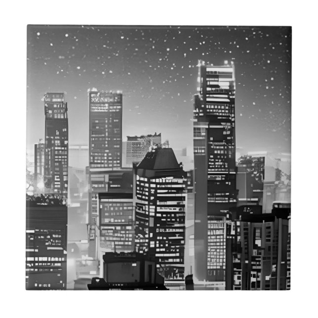 Manhattan Under the Stars in Black and White Ceram Ceramic Tile (Front)