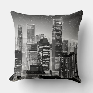 Manhattan Under the Stars in Black and White Cushion