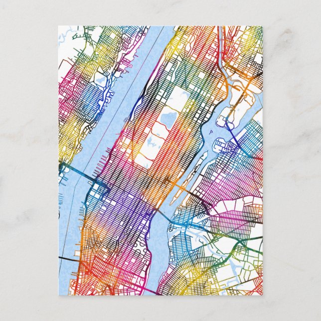Manhattan USA City Map Postcard (Front)