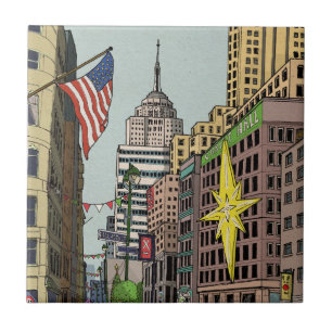 Manhattan Winter New York Christmas Illustration Ceramic Tile