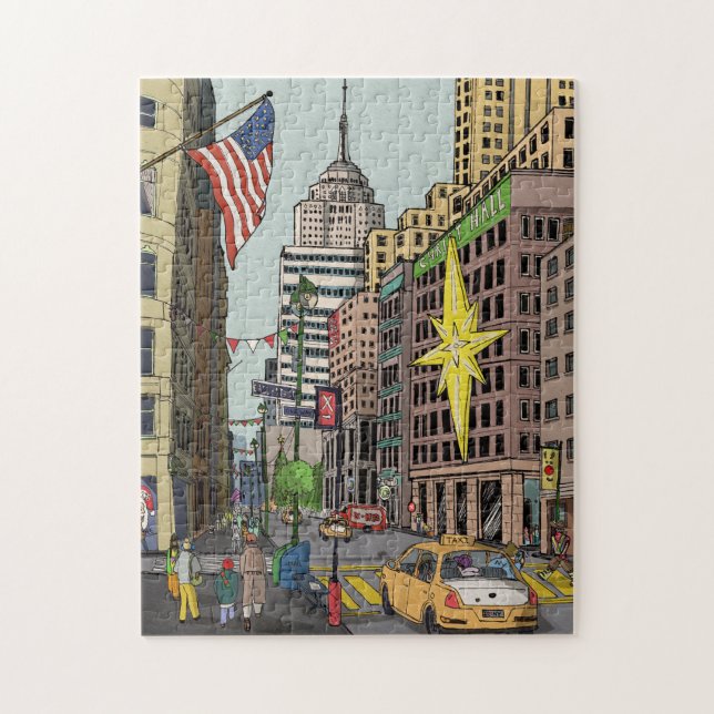 Manhattan Winter New York Christmas Illustration Jigsaw Puzzle (Vertical)