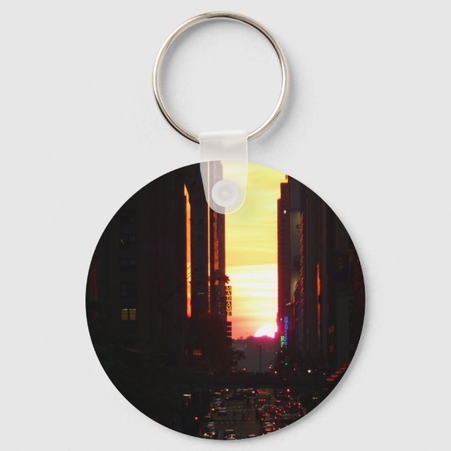 Manhattanhenge Sunset New York City Key Ring (Front)