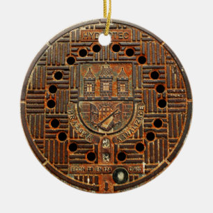 Manhole Cover 4 (Prague) Ceramic Tree Decoration