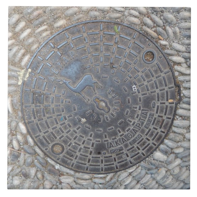 Manhole cover and cobblestone road ceramic tile (Front)