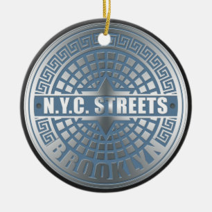 Manhole Cover Brooklyn Blue Ceramic Ornament