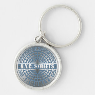 Manhole Cover Brooklyn Blue Key Ring