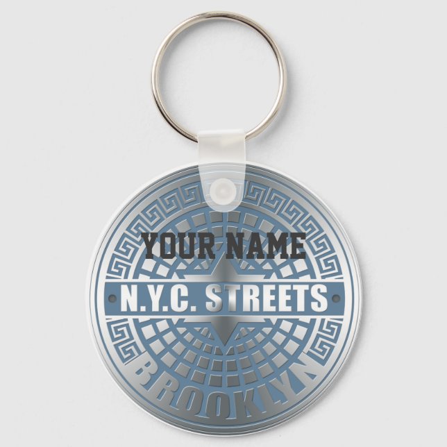 Manhole Cover Brooklyn Blue Key Ring (Front)