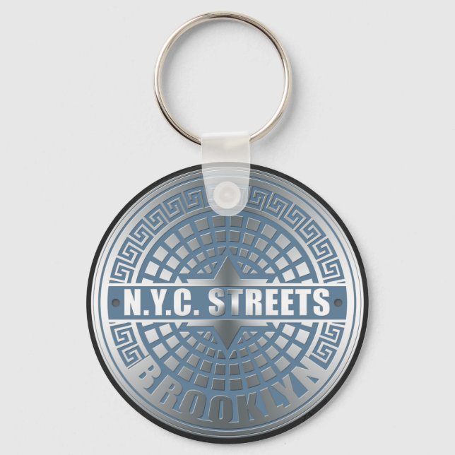 Manhole Cover Brooklyn Blue Key Ring (Front)