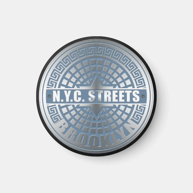 Manhole Cover Brooklyn Blue Magnet (Front)