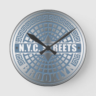 Manhole Cover Brooklyn Blue Round Clock