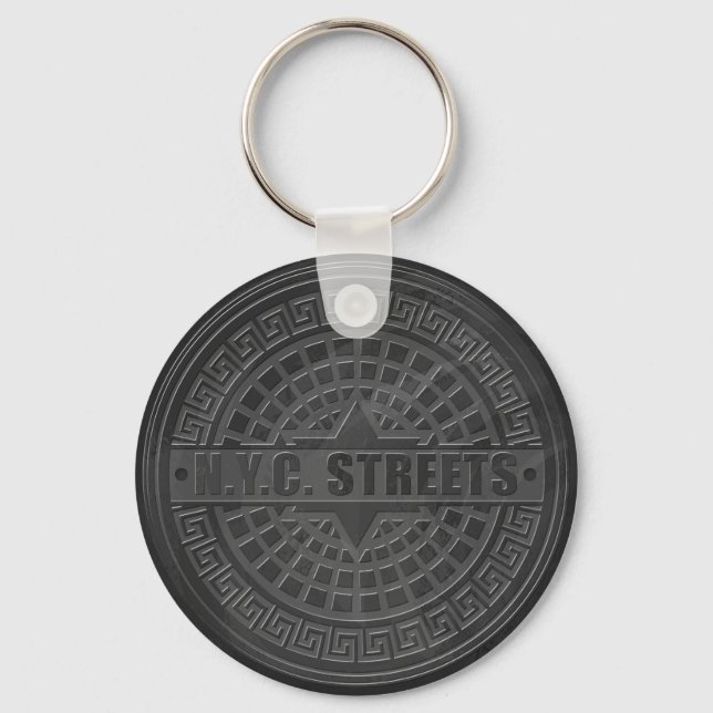 Manhole Covers Black Marble Key Ring (Front)