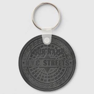 Manhole Covers Black Marble Key Ring