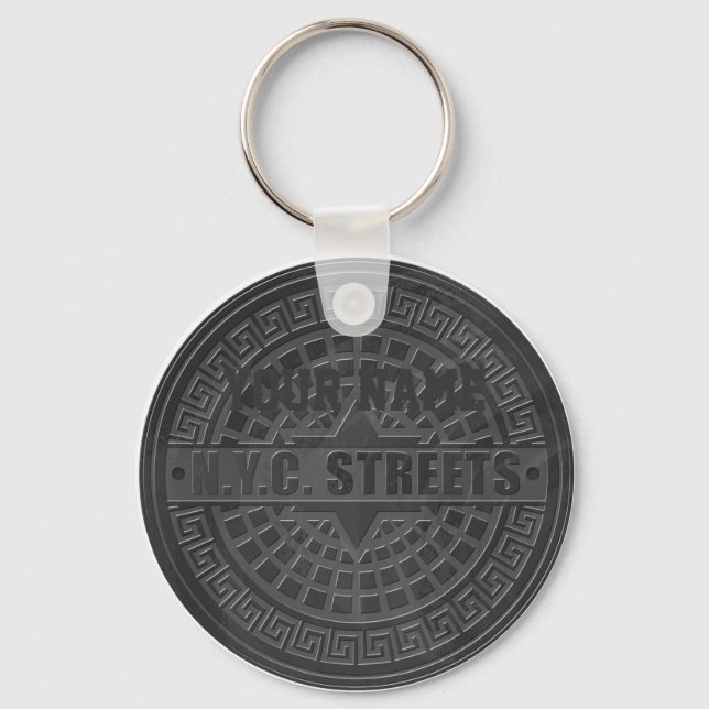 Manhole Covers Black Marble Key Ring (Front)