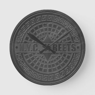 Manhole Covers Black Marble Round Clock