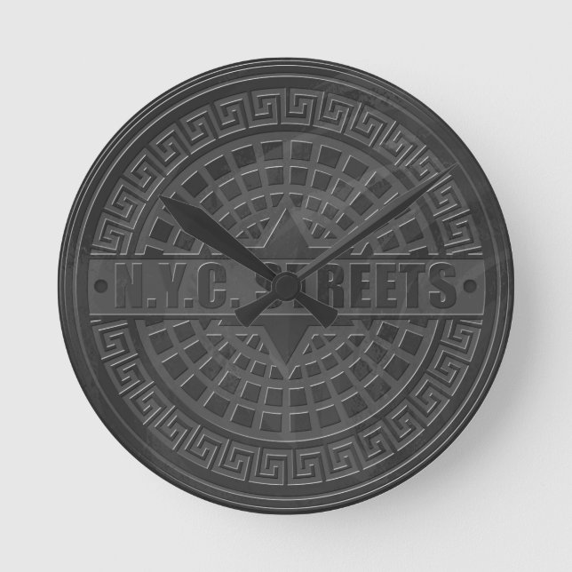 Manhole Covers Black Marble Round Clock (Front)