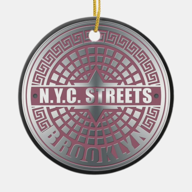 Manhole Covers Brooklyn Ceramic Tree Decoration (Front)