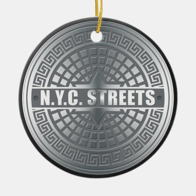 Manhole NYC Ceramic Tree Decoration (Front)