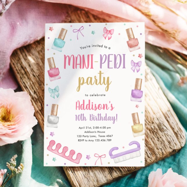 Mani-Pedi Party Manicure and Pedicure Bow Birthday Invitation (Creator Uploaded)