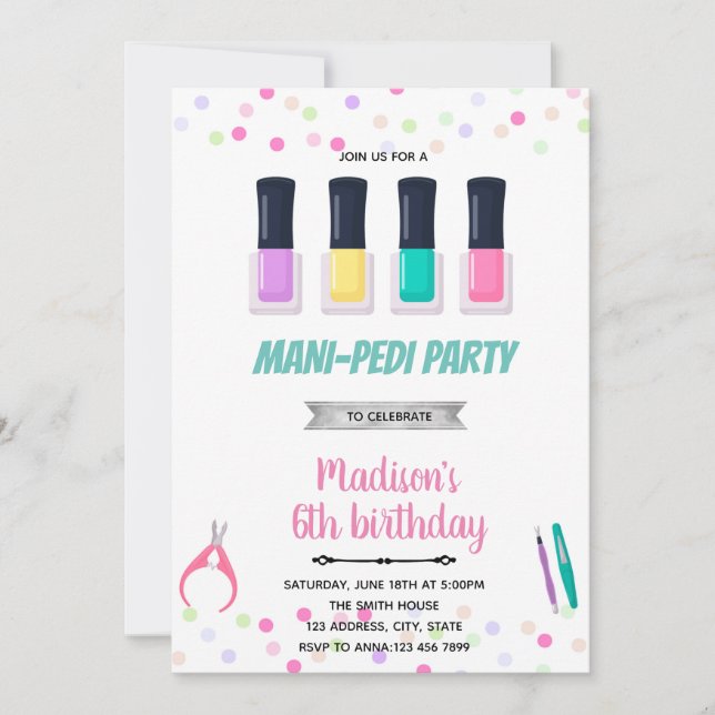 Mani pedi spa slumber birthday invitation (Front)