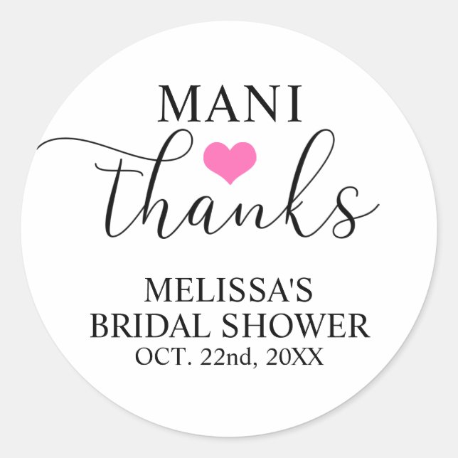 MANI Thanks Bridal Baby Shower Nail Polish Classic Round Sticker (Front)