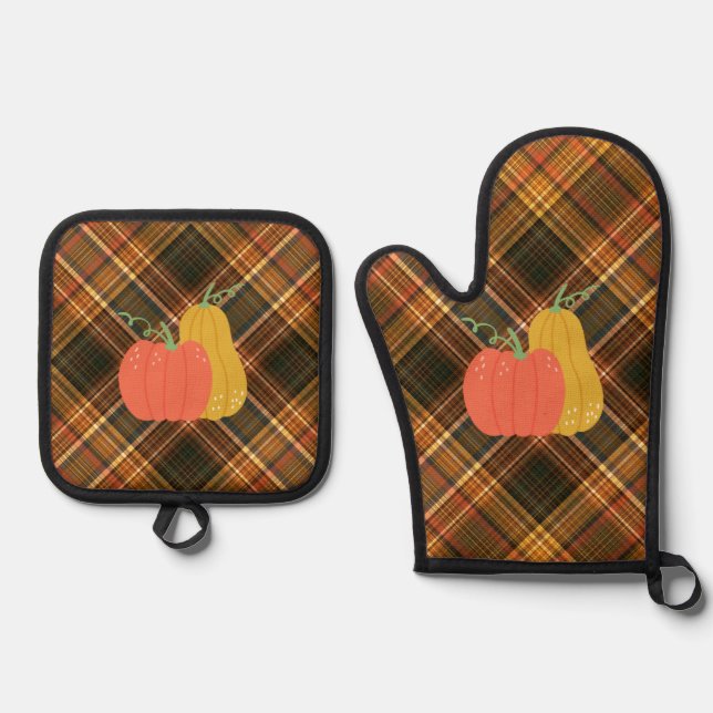 manic autumn pumpkin oven mitt & pot holder set (Front)