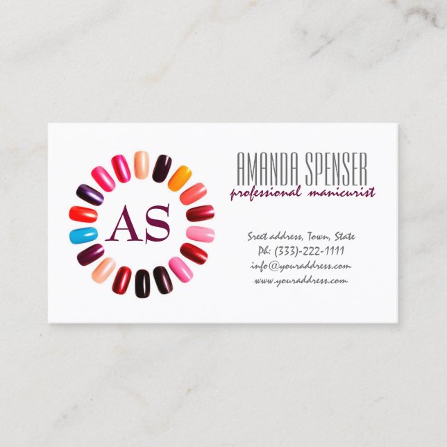 Manicure Colourful Nail Circle White Business Card (Front)