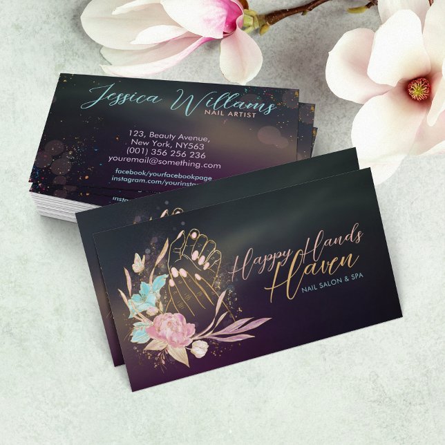 Manicure Hands and Flowers - Watercolor  Business Card (Creator Uploaded)
