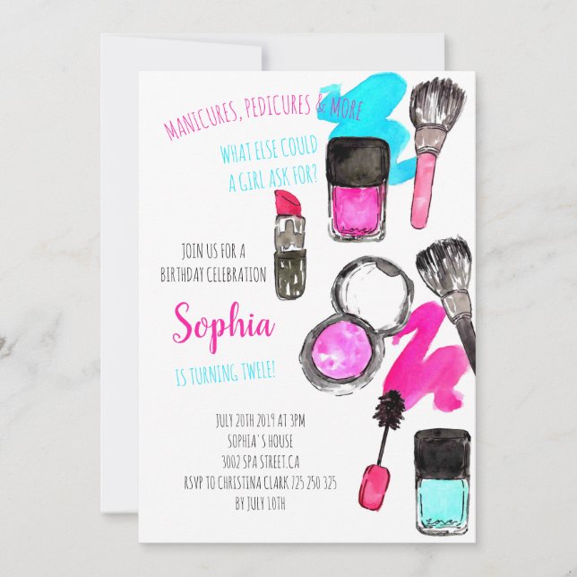 Manicure Mani Padi Make Up Girl Birthday Invitation (Front)