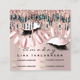 Manicure Nail Artist Drips Glitter Social Rose Square Business Card