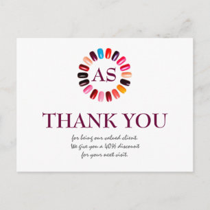Manicure Nail Salon Simple White Thank You Coupon Postcard