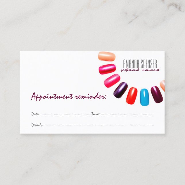 Manicure Nail Salon White Next Visit Reminder Card (Front)