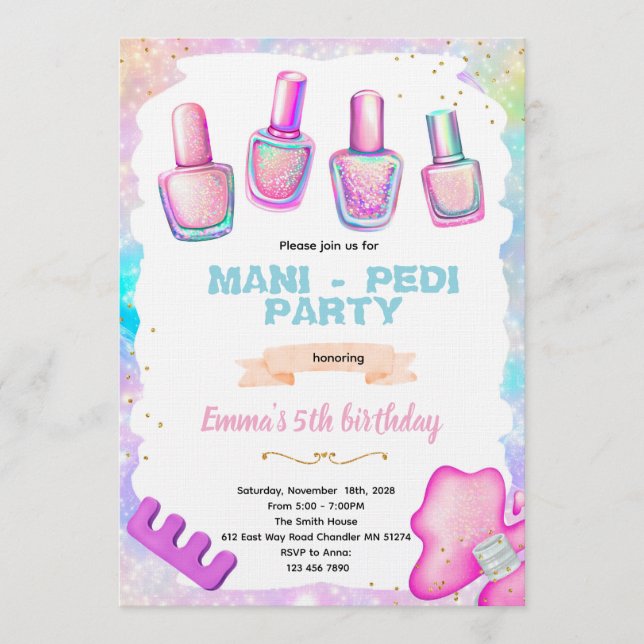 Manicure pedicure spa party invitation (Front)